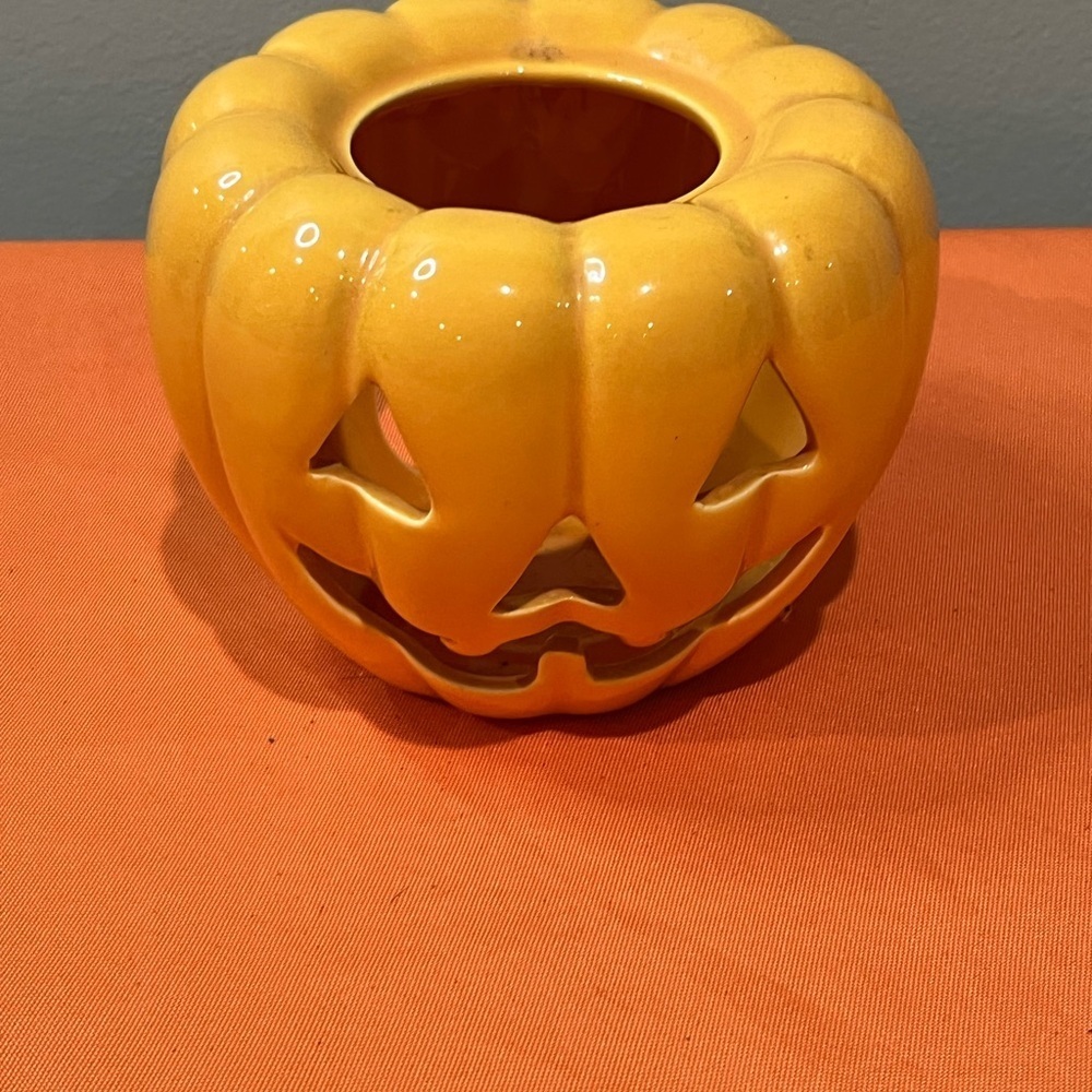 Halloween or Fall Yellow Pumpkin Candle Holder